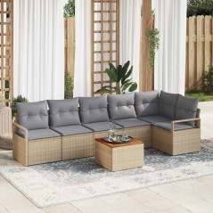 vidaXL Set di Divani da Giardino in 7 Pezzi con Cuscini Beige in Rattan e Acacia