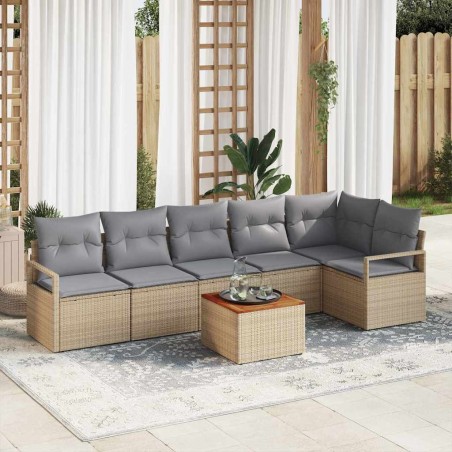 vidaXL Set di Divani da Giardino in 7 Pezzi con Cuscini Beige in Rattan e Acacia