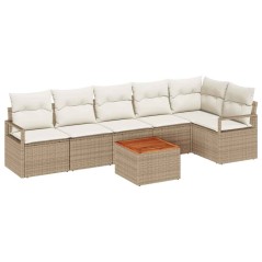 vidaXL Set di divani da giardino da 7 pezzi con cuscini beige in polyrattan e acacia.