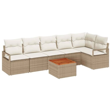 vidaXL Set di divani da giardino da 7 pezzi con cuscini beige in polyrattan e acacia.