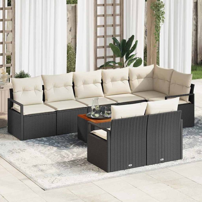 vidaXL Set di Sofà da Giardino 9 Pezzi con Cuscini Neri in Polyrattan e Acacia