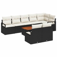 vidaXL Set di Sofà da Giardino 9 Pezzi con Cuscini Neri in Polyrattan e Acacia