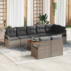 vidaXL Set di divani da giardino 9 pezzi con cuscini grigi e struttura in rattan sintetico e legno di acacia.
