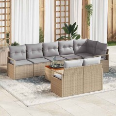 vidaXL Set Giardino 9 Pezzi di con Cuscini Beige in Rattan Sintetico e Tavolino in Acacia