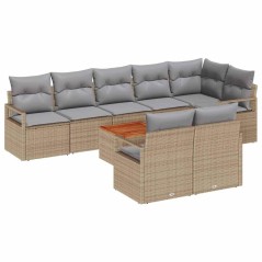 vidaXL Set Giardino 9 Pezzi di con Cuscini Beige in Rattan Sintetico e Tavolino in Acacia