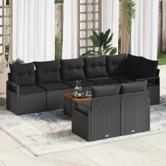 vidaXL Set da Giardino 9 Pezzi con Cuscini in Rattan e Poliestere Nero in Acacia