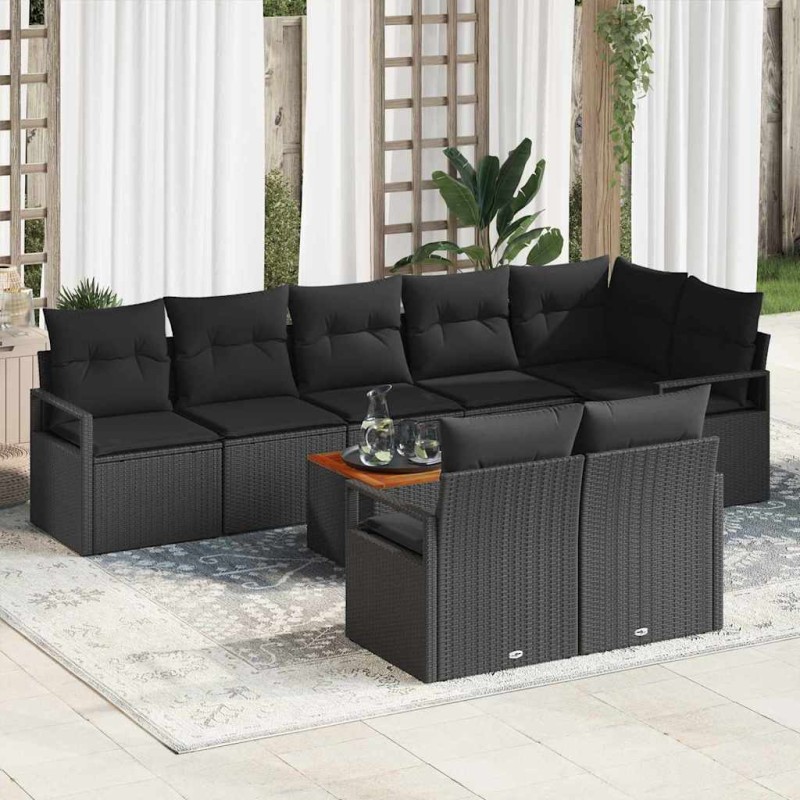 vidaXL Set da Giardino 9 Pezzi con Cuscini in Rattan e Poliestere Nero in Acacia
