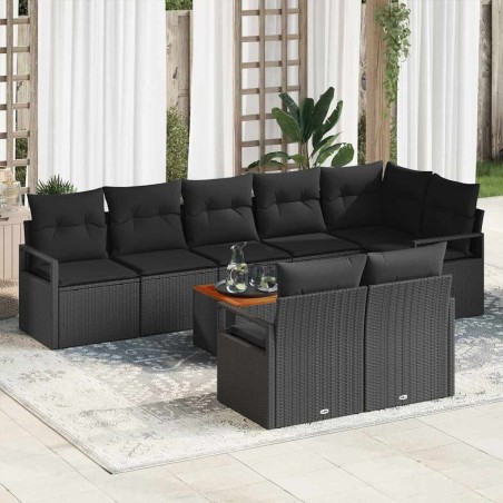 vidaXL Set da Giardino 9 Pezzi con Cuscini in Rattan e Poliestere Nero in Acacia