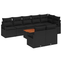 vidaXL Set da Giardino 9 Pezzi con Cuscini in Rattan e Poliestere Nero in Acacia