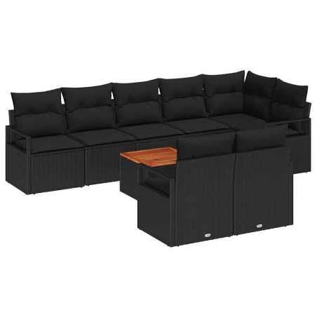 vidaXL Set da Giardino 9 Pezzi con Cuscini in Rattan e Poliestere Nero in Acacia