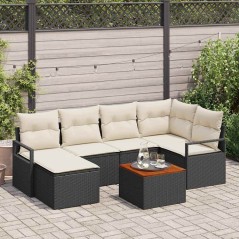 vidaXL Set di Divani da Giardino a 7 Pezzi con Cuscini in Rattan Sintetico Nero e Acacia