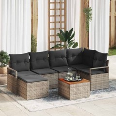 vidaXL Set di 7 Pezzi di Divani da Giardino con Cuscini Grigio in Rattan Sintetico e Acacia