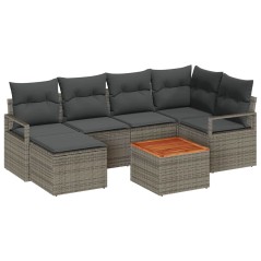 vidaXL Set di 7 Pezzi di Divani da Giardino con Cuscini Grigio in Rattan Sintetico e Acacia