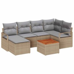 vidaXL Set da Giardino 7 Pezzi con Cuscini Beige in Rattan Sintetico e Acacia