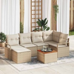 vidaXL Set da giardino con divani 7 pezzi e cuscini beige in polirattan e acacia
