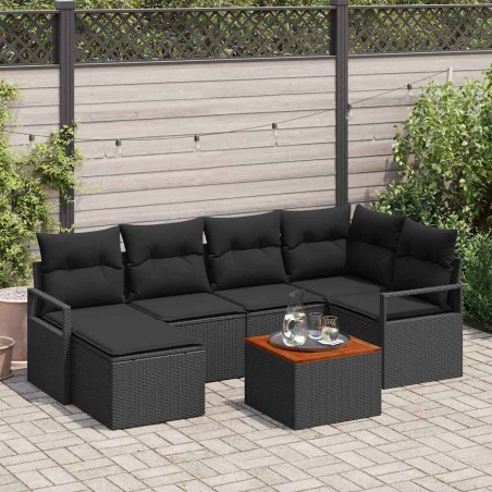 vidaXL Set da Giardino 7 Pezzi con Cuscini in Rattan Sintetico Nero e Acacia