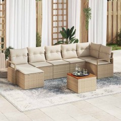 vidaXL Set di divani da giardino da 8 pezzi con cuscini beige in rattan sintetico e legno di acacia