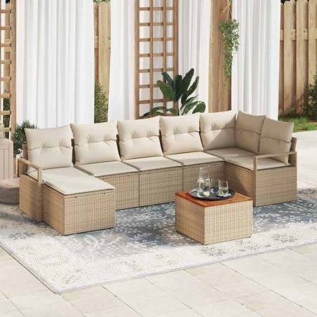 vidaXL Set di divani da giardino da 8 pezzi con cuscini beige in rattan sintetico e legno di acacia