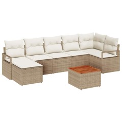 vidaXL Set di divani da giardino da 8 pezzi con cuscini beige in rattan sintetico e legno di acacia