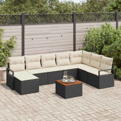 vidaXL Set di Sofà da Giardino 9 Pezzi con Cuscini in Rattan Polyrattan Nero e Acacia