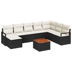 vidaXL Set di Sofà da Giardino 9 Pezzi con Cuscini in Rattan Polyrattan Nero e Acacia