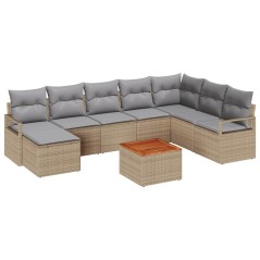 vidaXL Set Giardino 9 Pezzi con Cuscini Beige in Rattan Sintetico e Acacia.