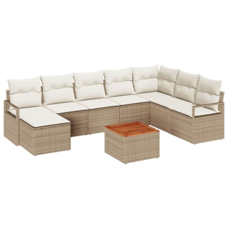 vidaXL Set di Divani da Giardino da 9 Pezzi con Cuscini Beige in Rattan Sintetico e Acacia