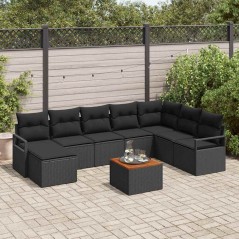 vidaXL Set da Giardino 9 Pezzi con Cuscini in Rattan Sintetico Nero e Acacia