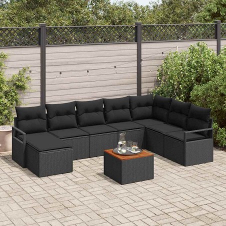 vidaXL Set da Giardino 9 Pezzi con Cuscini in Rattan Sintetico Nero e Acacia