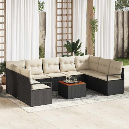 vidaXL Set divano da giardino 10 pezzi con cuscini in rattan sintetico nero e acacia