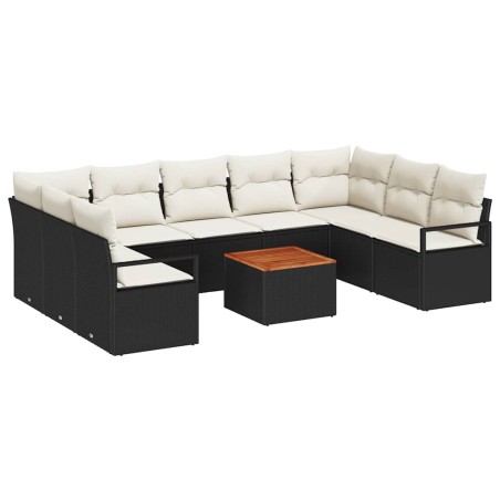 vidaXL Set divano da giardino 10 pezzi con cuscini in rattan sintetico nero e acacia