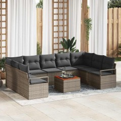 vidaXL Set Giardino in Rattan Grigio da 10 Pezzi con Cuscini in Acacia