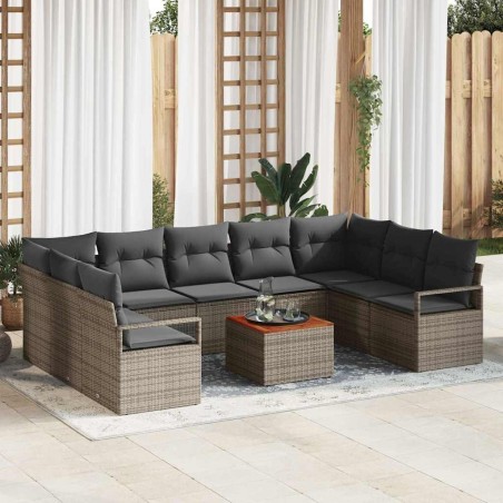 vidaXL Set Giardino in Rattan Grigio da 10 Pezzi con Cuscini in Acacia