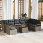 vidaXL Set Giardino in Rattan Grigio da 10 Pezzi con Cuscini in Acacia