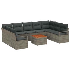 vidaXL Set Giardino in Rattan Grigio da 10 Pezzi con Cuscini in Acacia
