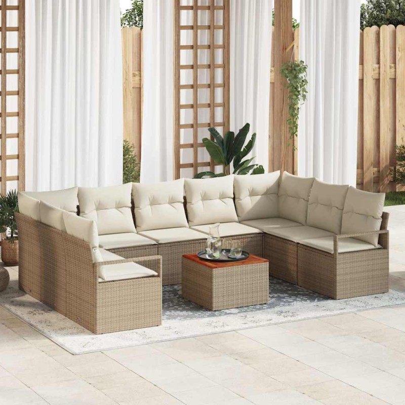 vidaXL Set di divani da giardino 10 pezzi con cuscini beige in rattan sintetico e acacia vidaXL Set di divani da giardino 10 pezzi con cuscini beige in rattan sintetico e acacia