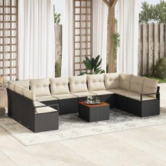 vidaXL Set Giardino 11 Pezzi: Divani Moduli con Cuscini Nero in Rattan Sintetico e Acacia