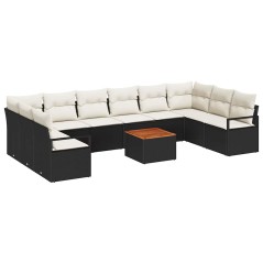 vidaXL Set Giardino 11 Pezzi: Divani Moduli con Cuscini Nero in Rattan Sintetico e Acacia