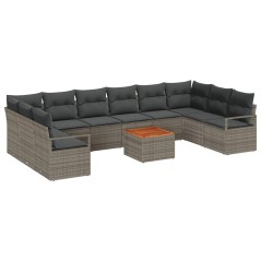vidaXL Set di divano da giardino da 11 pezzi con cuscini grigi in rattan sintetico e acacia.