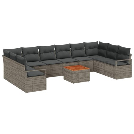 vidaXL Set di divano da giardino da 11 pezzi con cuscini grigi in rattan sintetico e acacia.