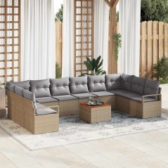 vidaXL Set giardino 11 pezzi con cuscini beige in polyrattan e acacia