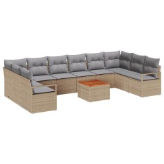 vidaXL Set giardino 11 pezzi con cuscini beige in polyrattan e acacia