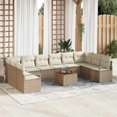 vidaXL Set di Sofà da Giardino 11 Pezzi con Cuscini Beige in Rattan Sintetico e Acacia