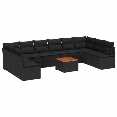 vidaXL Set da giardino di 11 pezzi con cuscini in rattan nero e legno d'acacia
