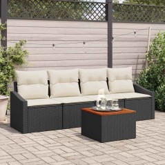 vidaXL Set di divani da giardino 5 pezzi con cuscini in rattan polietilene nero e acacia
