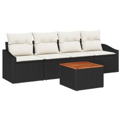 vidaXL Set di divani da giardino 5 pezzi con cuscini in rattan polietilene nero e acacia