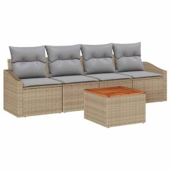 vidaXL Set di divani da giardino in 5 pezzi con cuscini beige in rattan sintetico e acacia.