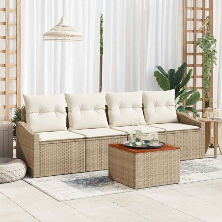 vidaXL Set da giardino a 5 pezzi con cuscini in rattan sintetico beige e legno di acacia