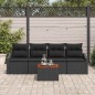 vidaXL Set di divano da giardino a 5 pezzi con cuscini in polirattan nero e legno di acacia vidaXL Set di divano da giardino a 5 pezzi con cuscini in polirattan nero e legno di acacia