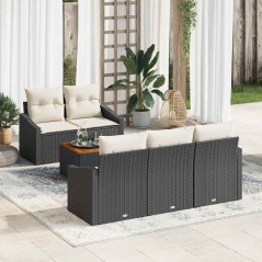 vidaXL Set Giardino in 6 pezzi con cuscini, rattan, polipropilene, nero, acacia.